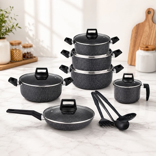THE HARVEST 15 PCS NONSTICK COOKWARE SET