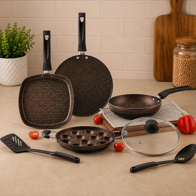 ORANGE NON-STICK 7 PCS JOY COOKWARE SET