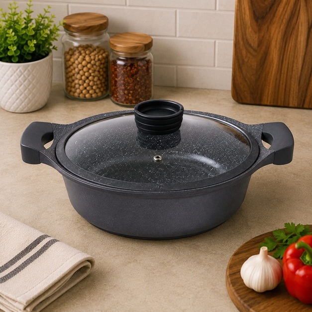 THE HARVEST 28CM DIE CAST LOW CASSEROLE