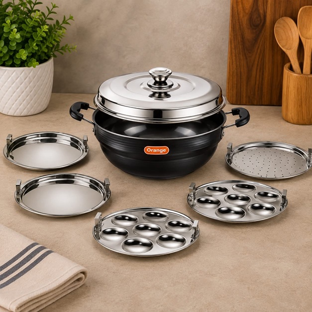 ORANGE HARD ANODIZED 5 PCS MUTI KADAI / IDLY MAKER