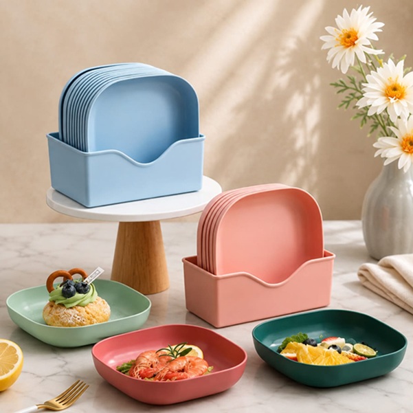 10 PCS PLASTIC SERVING PLATE SET